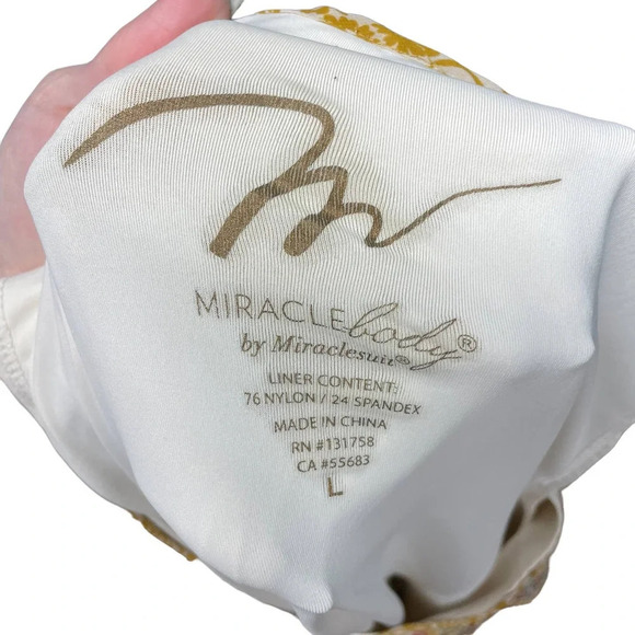 MiracleBody by MiracleSuit Floral Peasant Blouse Yellow Multi Size Large - Picture 9 of 9